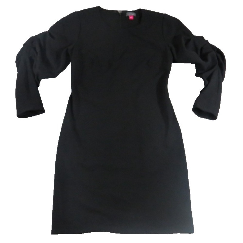 Vince Camuto Cocktail Dress Womens S Black Crepe Bubble Sleeve Boat Neck Shift